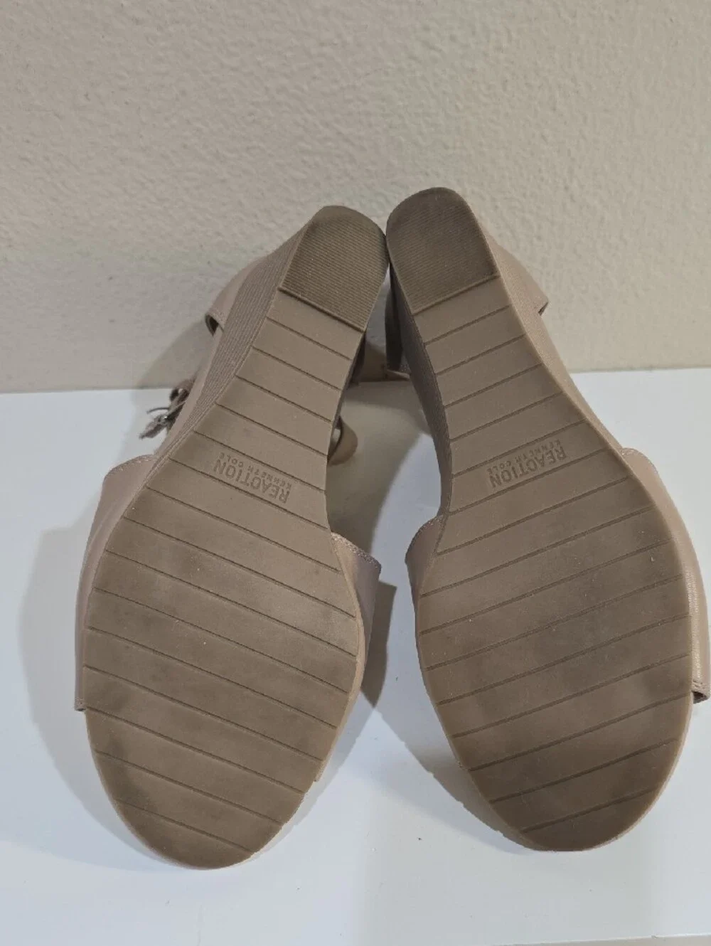 Reaction Kenneth Cole Taupe Open-Toe Ankle Strap Wedge